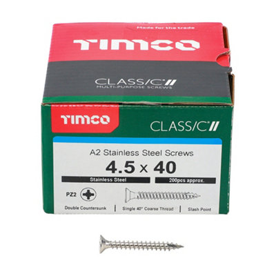 TIMCO Classic Multi-Purpose Countersunk A2 Stainless Steel Woodcrews - 4.5 x 40 (200pcs)
