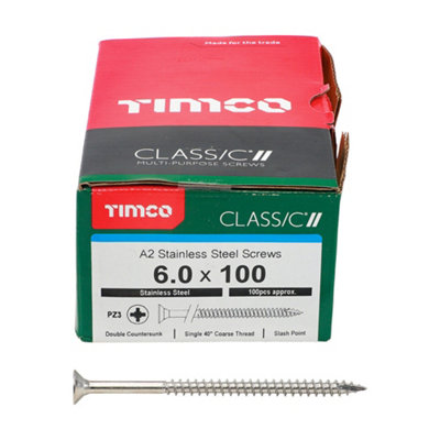 TIMCO Classic Multi-Purpose Countersunk A2 Stainless Steel Woodcrews - 6.0 x 100 (100pcs)
