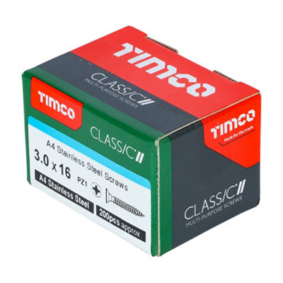 TIMCO Classic Multi-Purpose Countersunk A4 Stainless Steel Woodcrews - 3.0 x 16