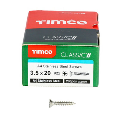 TIMCO Classic Multi-Purpose Countersunk A4 Stainless Steel Woodcrews - 3.5 x 20 (200pcs)