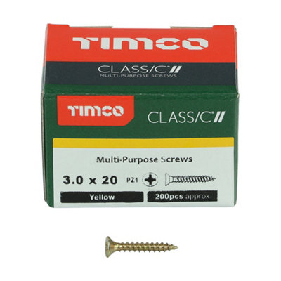 TIMCO Classic Multi-Purpose Countersunk Gold Woodscrews - 3.0 x 20 (200pcs)