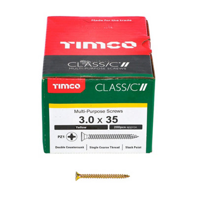 TIMCO Classic Multi-Purpose Countersunk Gold Woodscrews - 3.0 x 35 (200pcs) - 3