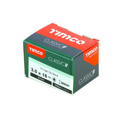 TIMCO Classic Multi-Purpose Reduced Head Countersunk Nickel Piano Hinge Woodscrews - 3.0 x 16