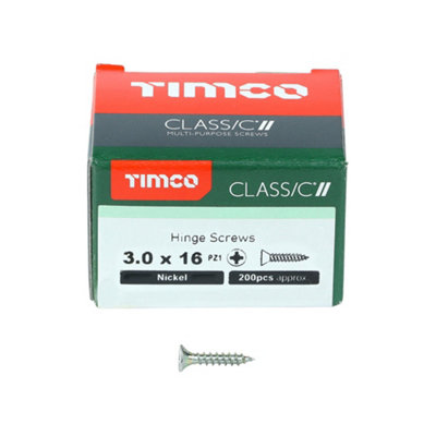 TIMCO Classic Multi-Purpose Reduced Head Countersunk Nickel Piano Hinge Woodscrews - 3.0 x 16