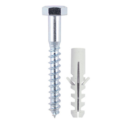 Timco - Coach Screw & Nylon Plugs - Zinc (Size 6.0 x 60 - 2 Pieces)