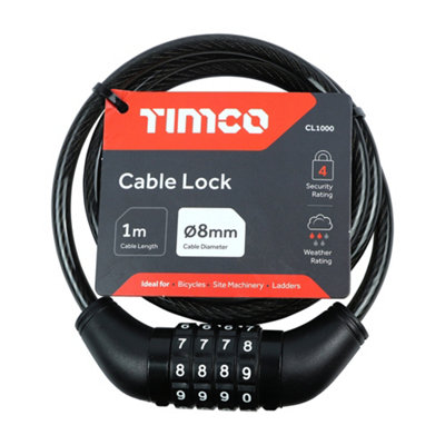 Timco - Combination Cable Lock (Size 8mm x 1m - 1 Each)