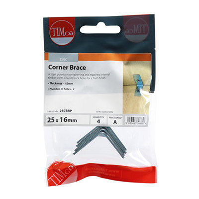 Timco - Corner Braces - Zinc (Size 25 x 25 x 16 - 4 Pieces)