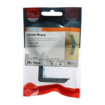 Timco - Corner Braces - Zinc (Size 38 x 38 x 16 - 4 Pieces)