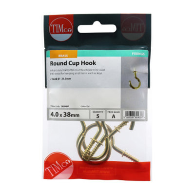 Timco - Cup Hooks - Round - Electro Brass (Size 38mm - 5 Pieces)