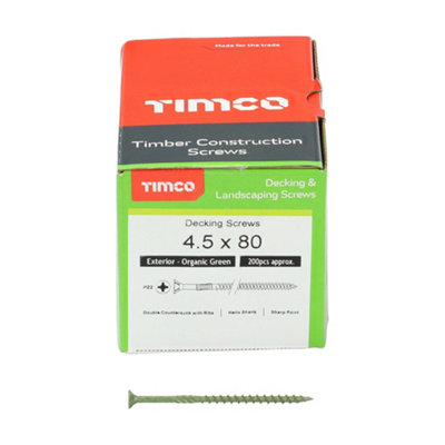 TIMCO Decking Screws Countersunk Exterior Green - 4.5 x 80 (200pcs)