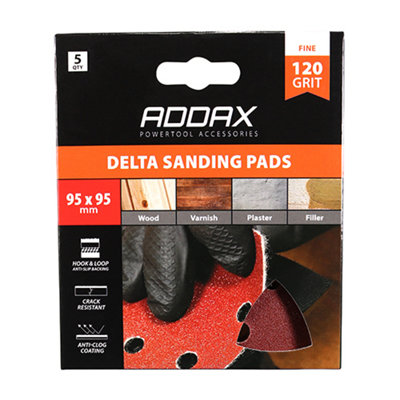 Timco - Delta Sanding Pads - 120 Grit - Red (Size 95 x 95mm - 5 Pieces)