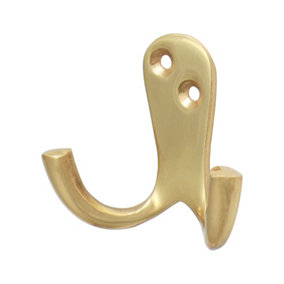 Timco - Double Robe Hook - Polished Brass (Size 47 x 24mm - 1 Each)