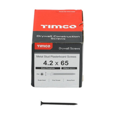 TIMCO Drywall Fine Thread Bugle Head Black Screws - 4.2 x 65 (200pcs)