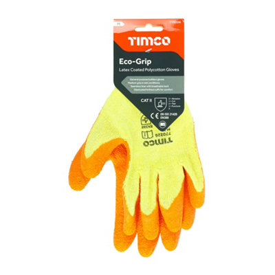 Timco - Eco-Grip Gloves - Crinkle Latex Coated Polycotton (Size Medium - 1 Each)