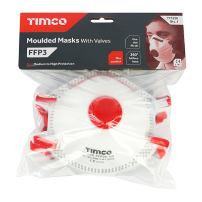 Timco - FFP3 Moulded Masks with Valve (Size One Size - 3 Pieces)