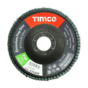 TIMCO Flap Disc Zirconium Type 29 Conical P40 Grit - 115 x 22.23