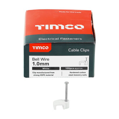 Timco - Flat Cable Clips - White (Size To fit 1.0mm - 100 Pieces)