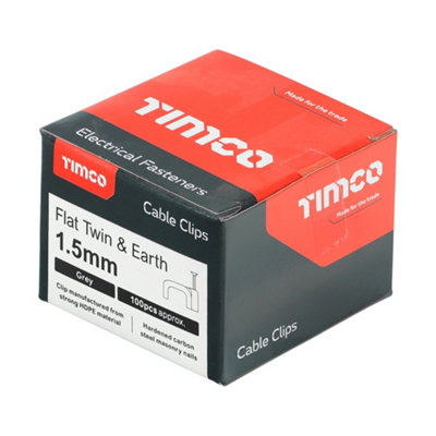Timco - Flat Twin & Earth Cable Clips - Grey (Size To fit 1.5mm - 100 Pieces)