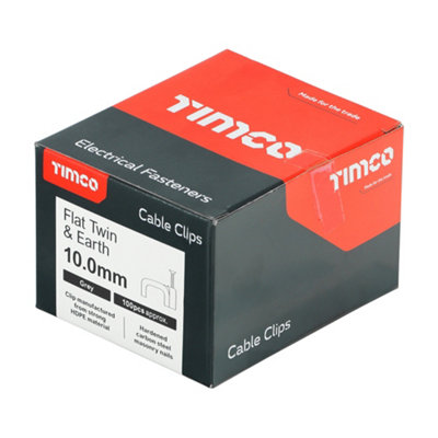 Timco - Flat Twin & Earth Cable Clips - Grey (Size To fit 10.0mm - 100 Pieces)