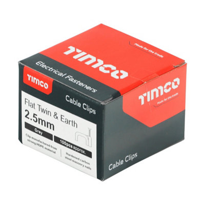 Timco - Flat Twin & Earth Cable Clips - Grey (Size To fit 2.5mm - 100 Pieces)