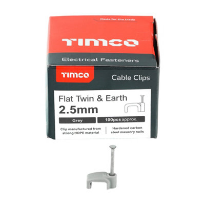 Timco - Flat Twin & Earth Cable Clips - Grey (Size To fit 2.5mm - 100 Pieces)
