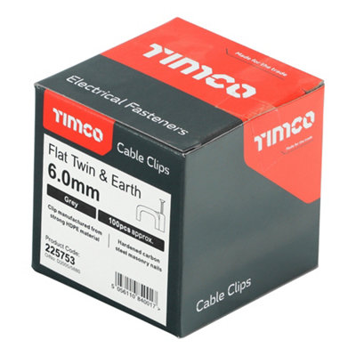 Timco - Flat Twin & Earth Cable Clips - Grey (Size To fit 6.0mm - 100 Pieces)