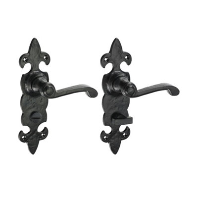 Timco - Fleur De Lys Ornate Bathroom Handles - Antique Black (Size 195 x 55 - 2 Pieces)