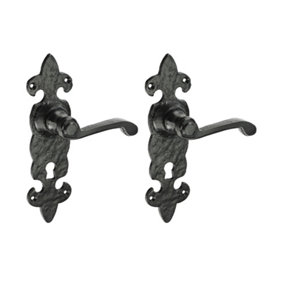 Timco - Fleur De Lys Ornate Lever Lock Handles - Antique Black (Size 195 x 55 - 2 Pieces)