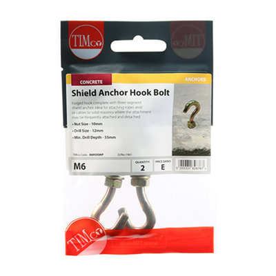 Timco - Forged Hooks with Shield Anchors - Yellow (Size M6 - 2 Pieces)