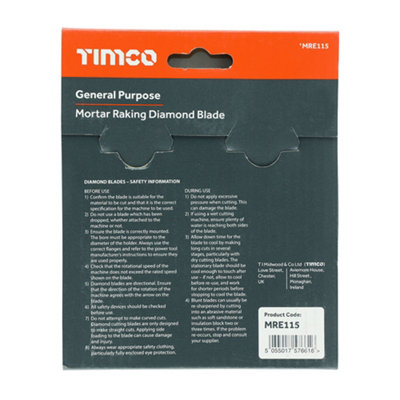 TIMCO General Purpose Mortar Raking Diamond Blade - 115 x 22.2