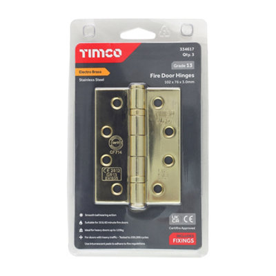 Timco - Grade 13 Fire Door Hinges - Electro Brass Stainless Steel (Size 101 x 76 x 3 - 3 Pieces)