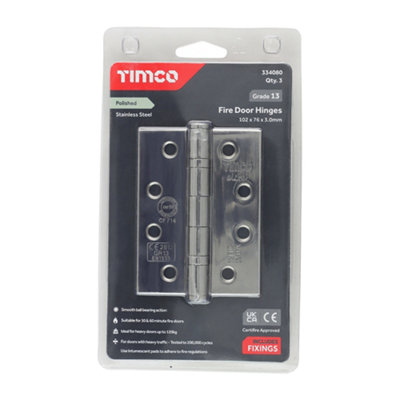 Timco - Grade 13 Fire Door Hinges - Polished Stainless Steel (Size 101 x 76 x 3 - 3 Pieces)