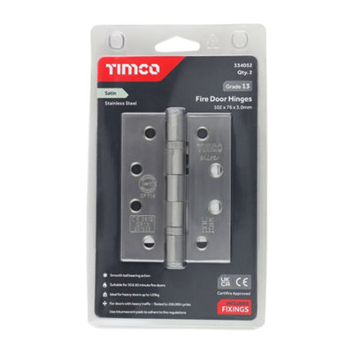 Timco - Grade 13 Fire Door Hinges - Satin Stainless Steel (Size 101 x 76 x 3 - 2 Pieces)