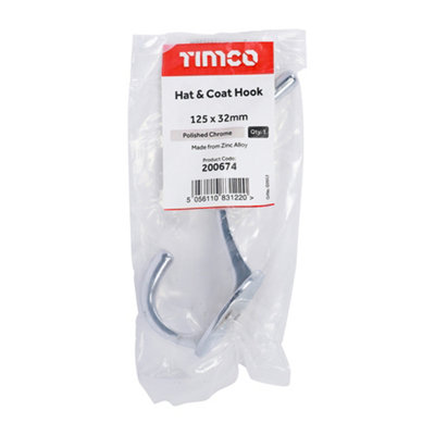 Timco - Hat & Coat Hook - Polished Chrome (Size 125 x 32mm - 1 Each)