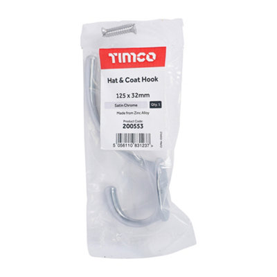 Timco - Hat & Coat Hook - Satin Chrome (Size 125 x 32mm - 1 Each)