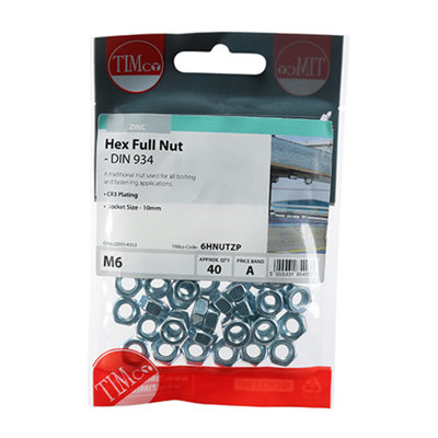 TIMCO Hex Full Nuts DIN934 Silver - M6