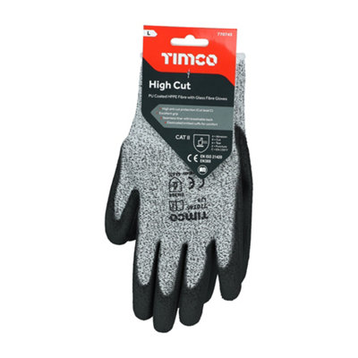 Timco - High Cut Gloves - PU Coated HPPE Fibre with Glass Fibre (Size Large - 1 Each)