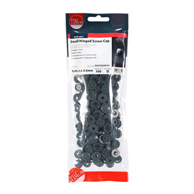 TIMco Hinged Screw Cap Small Dark Grey - To fit 3.0 to 4.5 Screw - 100 Pieces