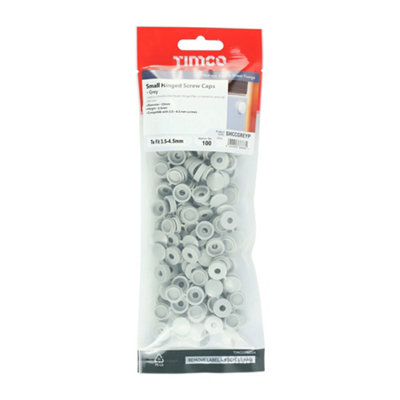 TIMco Hinged Screw Cap Small Light Grey - To fit 3.0 to 4.5 Screw - 100 Pieces