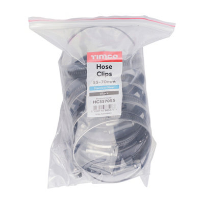TIMCO Hose Clips A2 Stainless Steel - 55-70mm