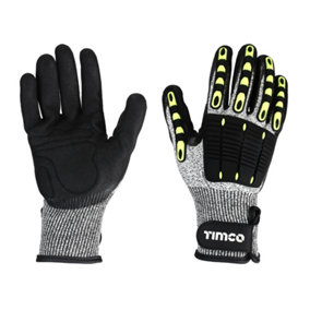 Timco - Impact Cut Glove - Sandy Nitrile Coated HPPE Fibre and Glass Fibre Gloves with TPR Pads (Size Large - 1 Each)