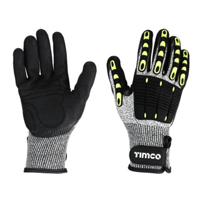 Timco - Impact Cut Glove - Sandy Nitrile Coated HPPE Fibre and Glass Fibre Gloves with TPR Pads (Size Medium - 1 Each)