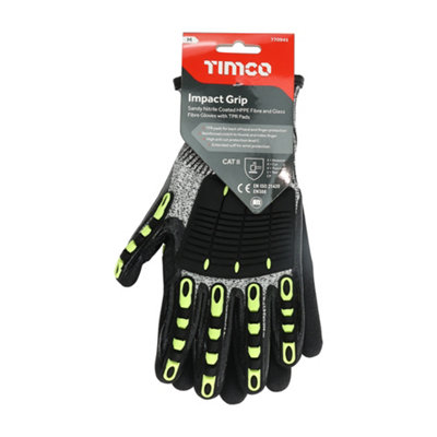Timco - Impact Cut Glove - Sandy Nitrile Coated HPPE Fibre and Glass Fibre Gloves with TPR Pads (Size Medium - 1 Each)
