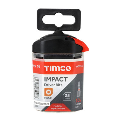 Timco - Impact Driver Bits - Hex (Size 4.0 x 25 - 10 Pieces)