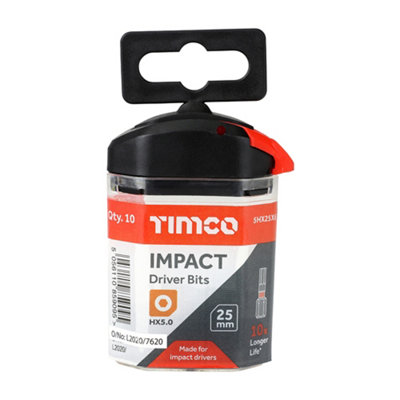 Timco - Impact Driver Bits - Hex (Size 5.0 x 25 - 10 Pieces)