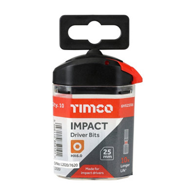 Timco - Impact Driver Bits - Hex (Size 6.0 x 25 - 10 Pieces)