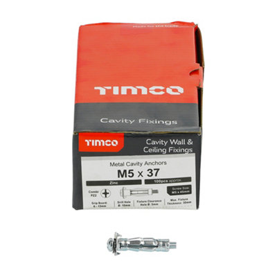 Timco - Metal Cavity Anchors - Zinc (Size M5 x 37 (45mm Screw) - 100 ...