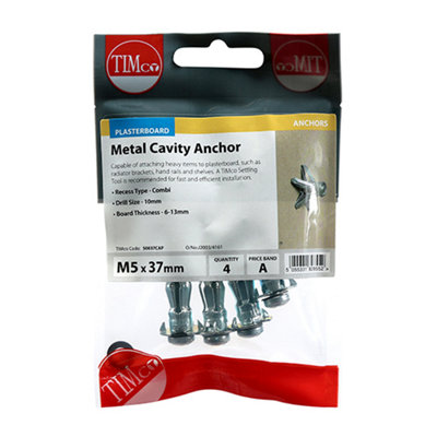 Timco - Metal Cavity Anchors - Zinc (Size M5 x 37 (45mm Screw) - 4 Pieces)