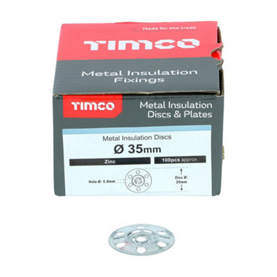 TIMCO Metal Insulation Discs Silver - 35mm (100pcs)