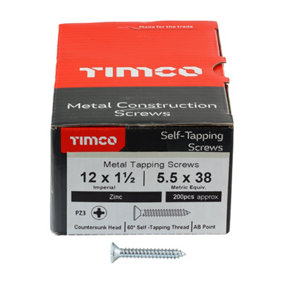 Timco - Metal Tapping Screws - PZ - Countersunk - Self-Tapping - Zinc (Size 12 x 1 1/2 - 100 Pieces)